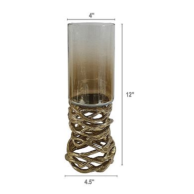 Mabrey Gold Tone Aluminum Swirl Branch Glass Candle Holder