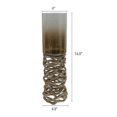 Mabrey Gold Tone Aluminum Swirl Branch Glass Candle Holder