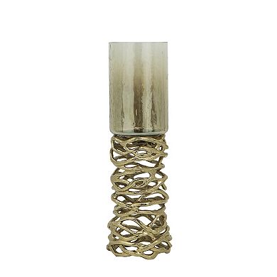 Mabrey Gold Tone Aluminum Swirl Branch Glass Candle Holder