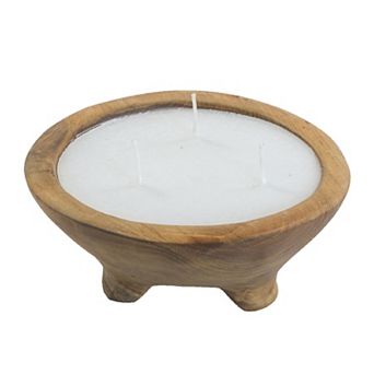 3-Wick Candle In Round Teak Holder