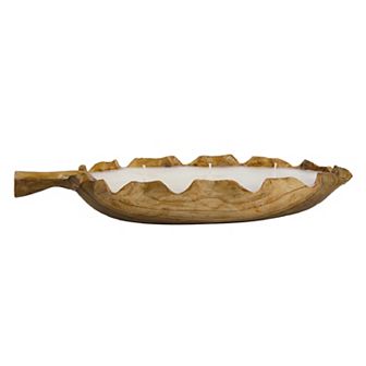 Raffa 6-Wick Soy Wax Candle in Leaf-Shaped Teak Holder