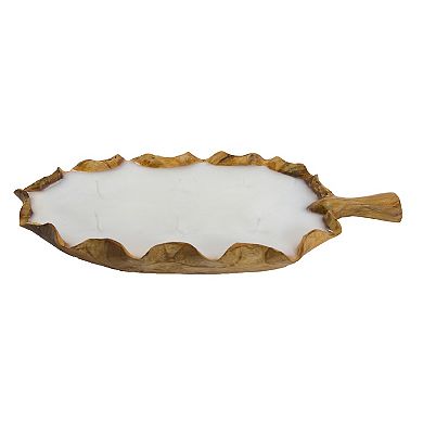 Raffa 6-Wick Soy Wax Candle in Leaf-Shaped Teak Holder