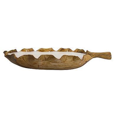 Raffa 6-Wick Soy Wax Candle in Leaf-Shaped Teak Holder