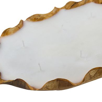 Raffa 6-Wick Soy Wax Candle in Leaf-Shaped Teak Holder