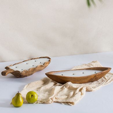 Raffa 6-Wick Soy Wax Candle in Leaf-Shaped Teak Holder