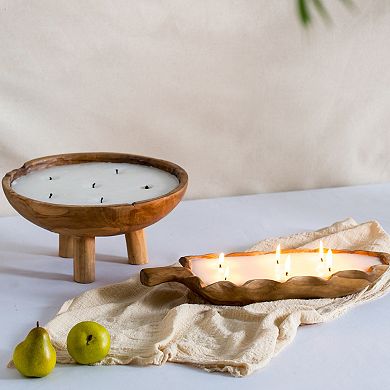 Raffa 6-Wick Soy Wax Candle in Leaf-Shaped Teak Holder