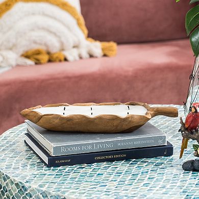 Raffa 6-Wick Soy Wax Candle in Leaf-Shaped Teak Holder