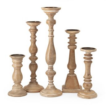 Carved Candleholder Floor Decor 5 pc Set