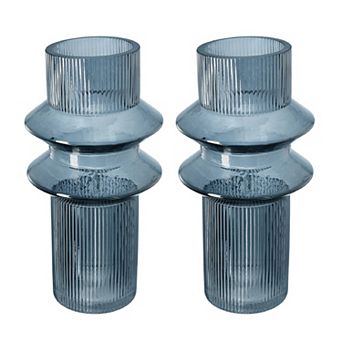 Ribbed Glass 2 pc Set Vases Table Décor