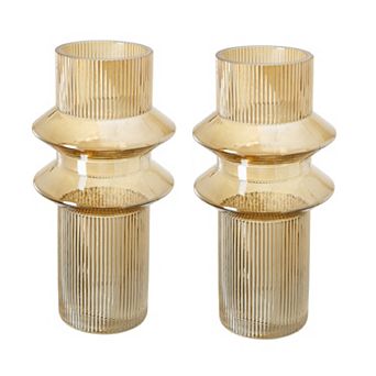Ribbed Glass 2 pc Set Vases Table Décor