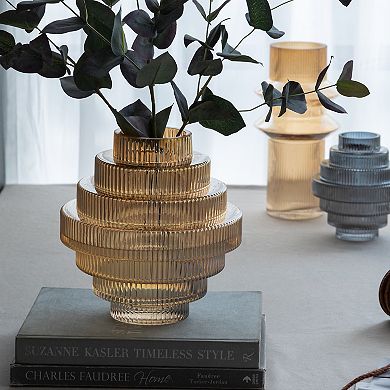 Ribbed Art Deco Geometric Glass Vase Table Decor