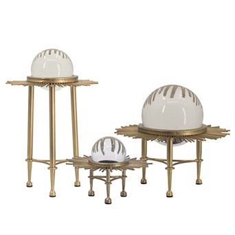 3 pc Crystal Ball Metal Sunburst Stand Set