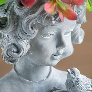 Bird on Girl's Hand Polyresin Vase