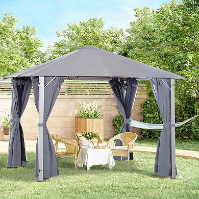 10'x10' Outdoor Patio Soft Top Canopy Gazebo Tent W/ Side Curtains, Dark Grey