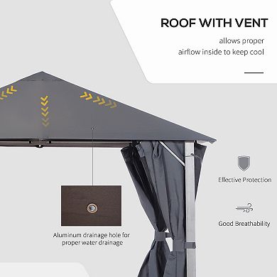 10'x10' Outdoor Patio Soft Top Canopy Gazebo Tent W/ Side Curtains, Dark Grey