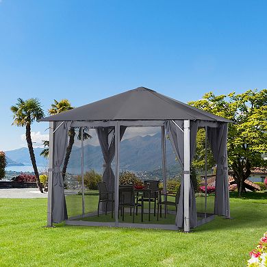 10'x10' Outdoor Patio Soft Top Canopy Gazebo Tent W/ Side Curtains, Dark Grey