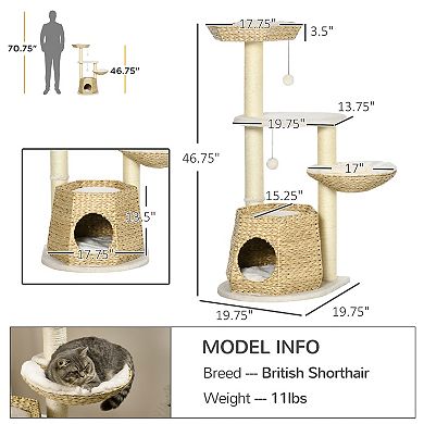 47" Cat Tree Activity Center Climbing Toy W/ Scratching Posts, Balls Bed Condo