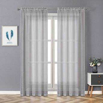 Kate Aurora Montauk Accents Ultra Lux 2 pc Rod Pocket Silver Sheer Voile Window Curtain Panels