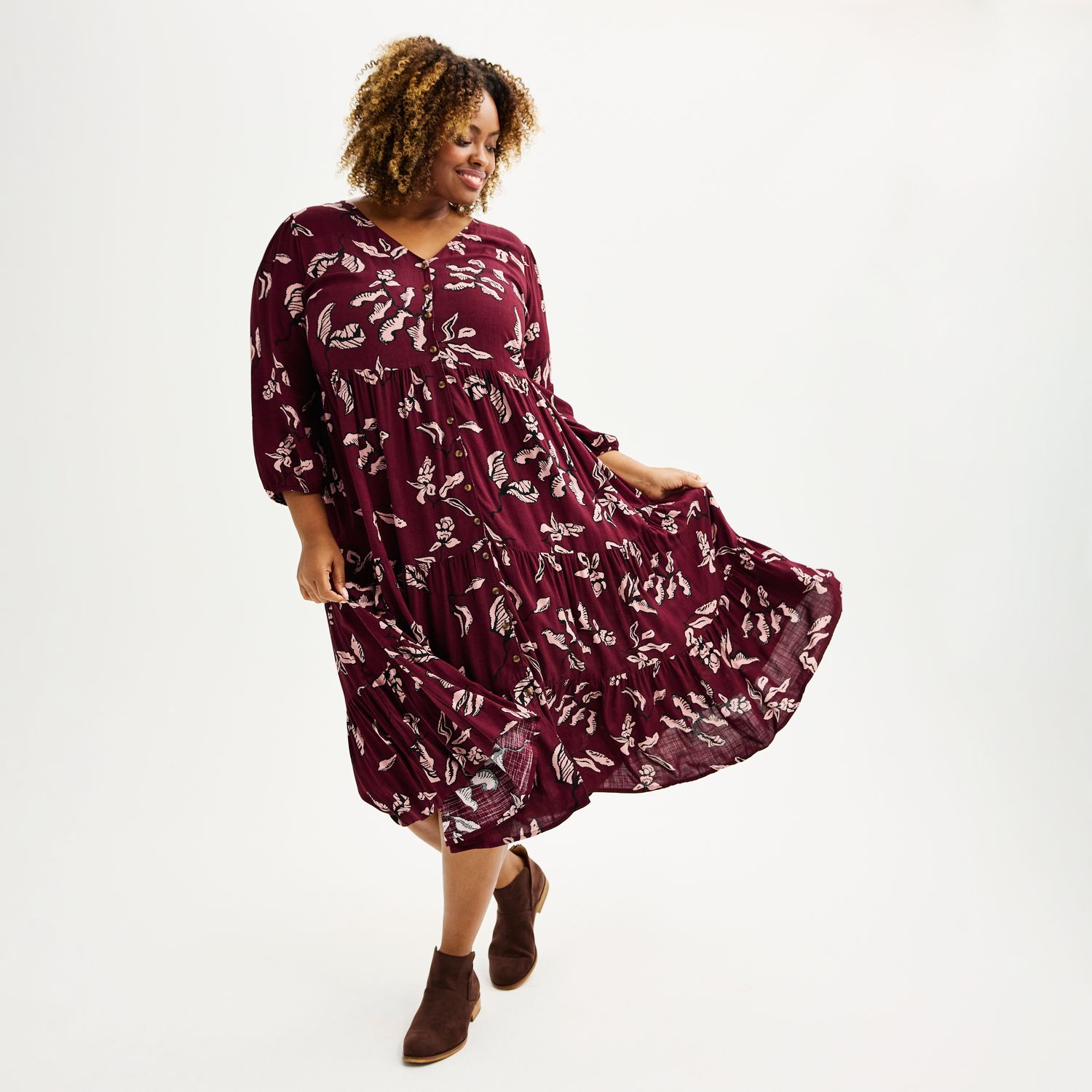 Plus Size Sonoma Goods For Life® 3/4 Sleeve Button Front Maxi Dress