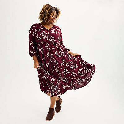 Plus Size Sonoma Goods For Life 3/4 Sleeve Button Front Maxi Dress