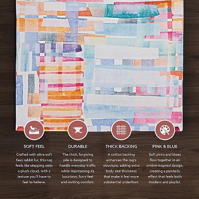 Linon Motif Faux Rabbit Rug Swatch Pink