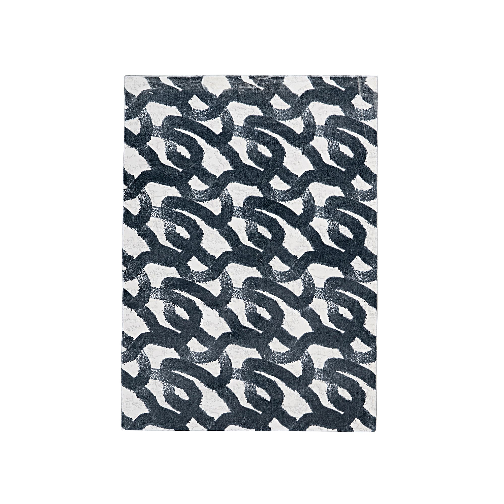 Linon Motif Faux Rabbit Rug Sketch Black, White Black