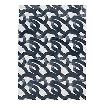 Linon Motif Faux Rabbit Rug Sketch Black