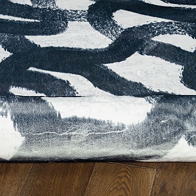 Linon Motif Faux Rabbit Rug Sketch Black