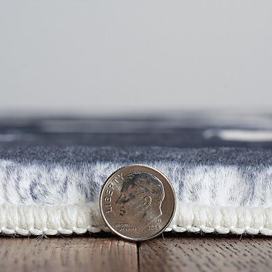 Linon Motif Faux Rabbit Rug Sketch Black