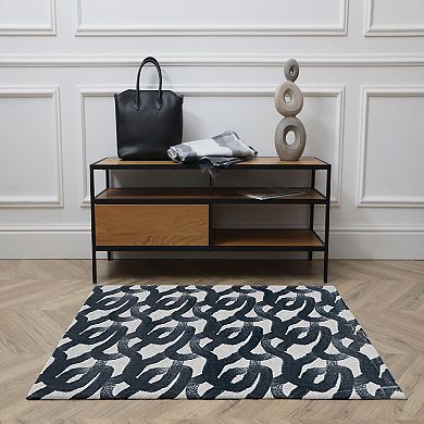 Linon Motif Faux Rabbit Rug Sketch Black