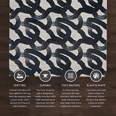 Linon Motif Faux Rabbit Rug Sketch Black