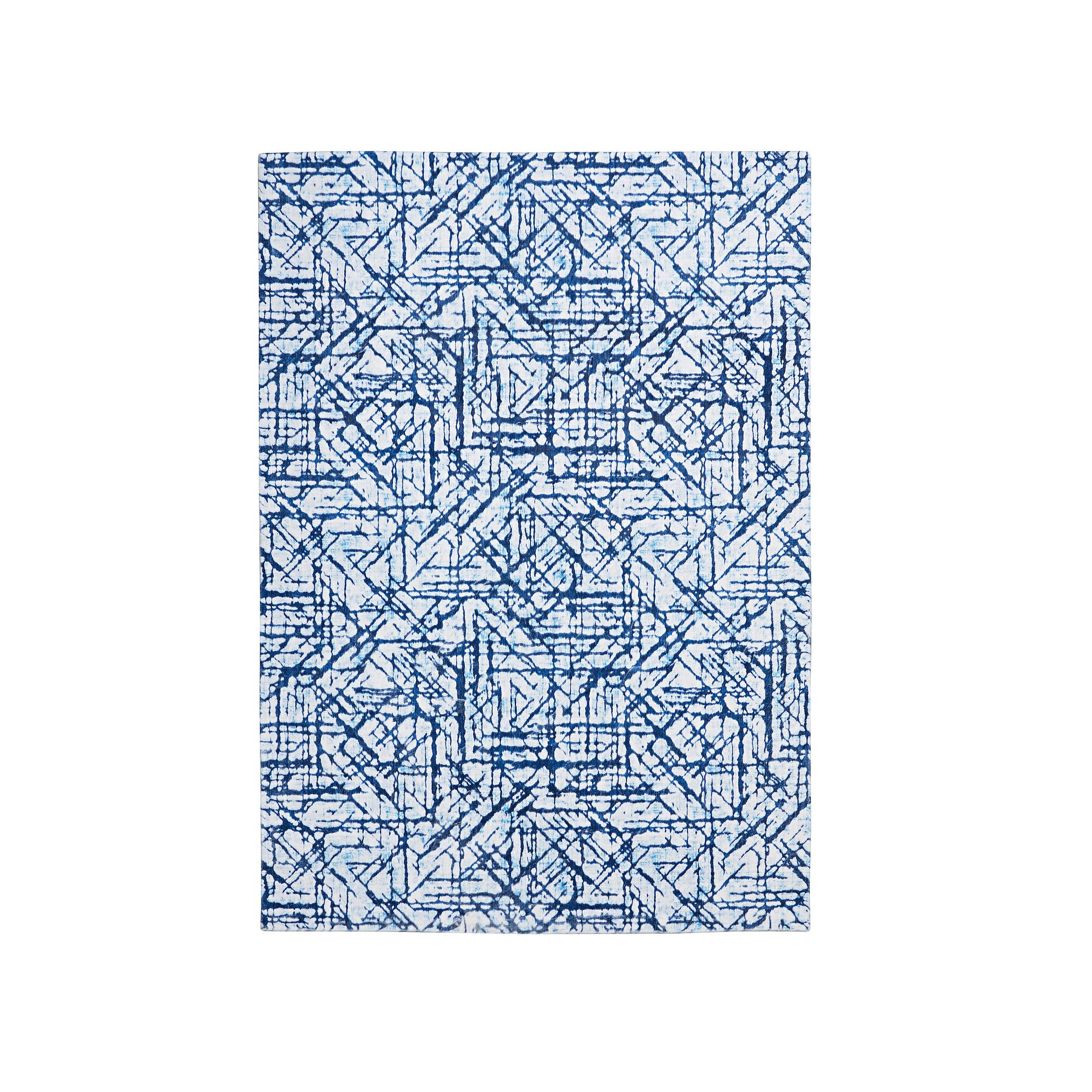 Linon Motif Faux Rabbit Rug Ingrain, Blue Ingrain