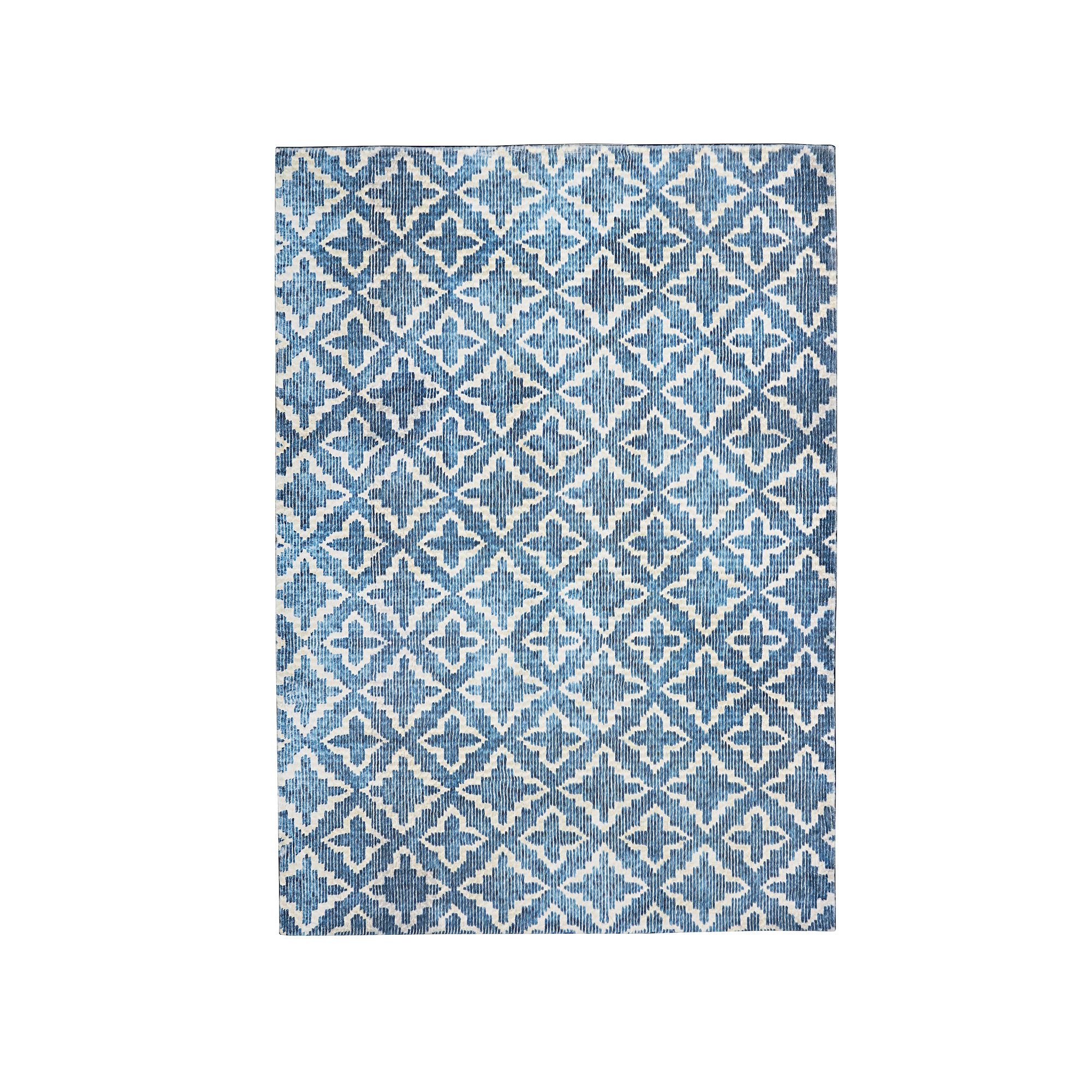 Linon Motif Faux Rabbit Rug Linear, Blue Linear
