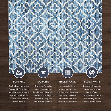 Linon Motif Faux Rabbit Rug Linear