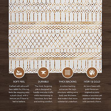 Linon Motif Faux Rabbit Rug Minear