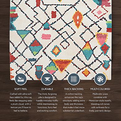 Linon Motif Faux Rabbit Rug Roboto