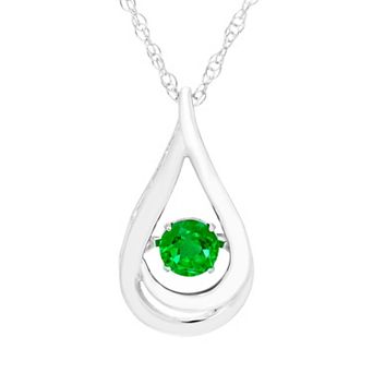 Boston Bay Diamonds Brilliance in Motion Sterling Silver Lab-Created Emerald Teardrop Pendant Necklace