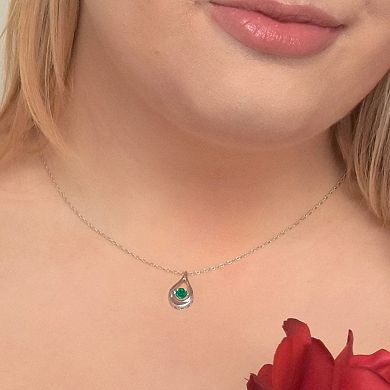 Boston Bay Diamonds Brilliance in Motion Sterling Silver Lab-Created Emerald Teardrop Pendant Necklace