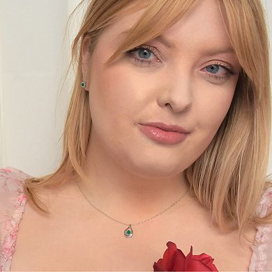 Boston Bay Diamonds Brilliance in Motion Sterling Silver Lab-Created Emerald Teardrop Pendant Necklace