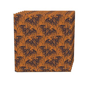 Napkin Set, 100% Polyester, Set of 4, 18x18", Halloween Bat Lace