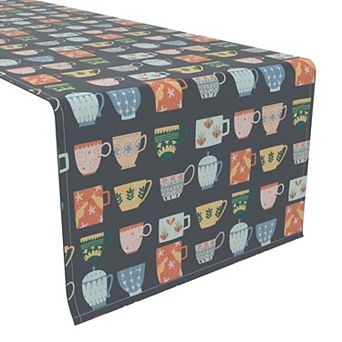 Table Runner, 100% Cotton, 16x72", Decorated Ceramic Mugs