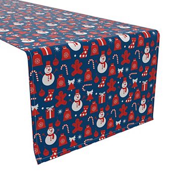 Table Runner, 100% Cotton, 16x90", Red Christmas Symbols