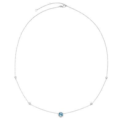 Boston Bay Diamonds Sterling Silver Genuine Swiss Blue Topaz & Lab-Grown White Sapphire Necklace