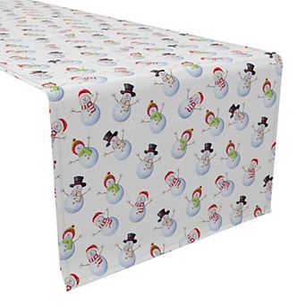 Table Runner, 100% Cotton, 16x90", Winter Time Snowmen