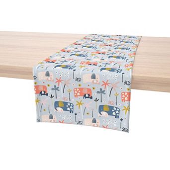 Table Runner, 100% Polyester, 14x108", Elephants & Palm Trees