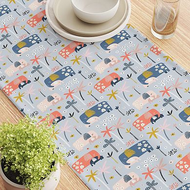 Table Runner, 100% Polyester, 14x108", Elephants & Palm Trees