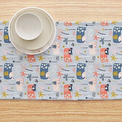 Table Runner, 100% Polyester, 14x108", Elephants & Palm Trees