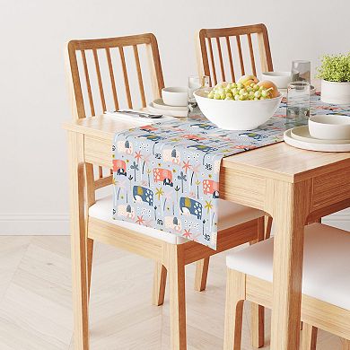 Table Runner, 100% Polyester, 14x108", Elephants & Palm Trees