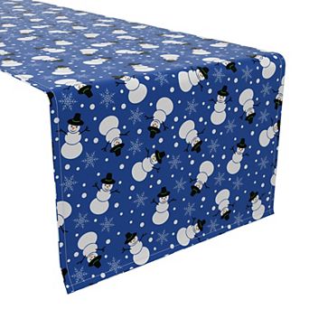 Table Runner, 100% Cotton, 16x90", Snowmen on Blue Background