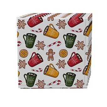 Napkin Set of 4, 100% Cotton, 20x20", Hot Cocoa and Cookies